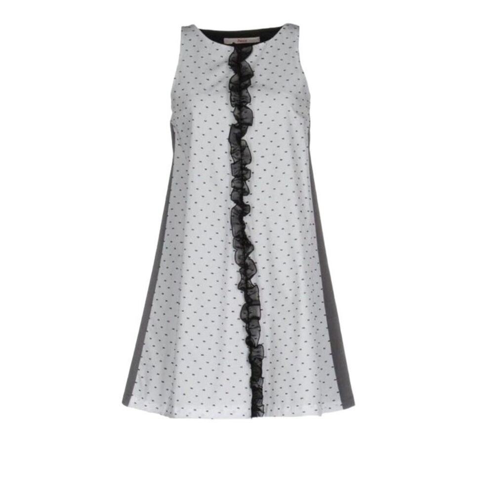 Jucca colorblock sleeveless white gray shift mini dress tulle ruffle size Small